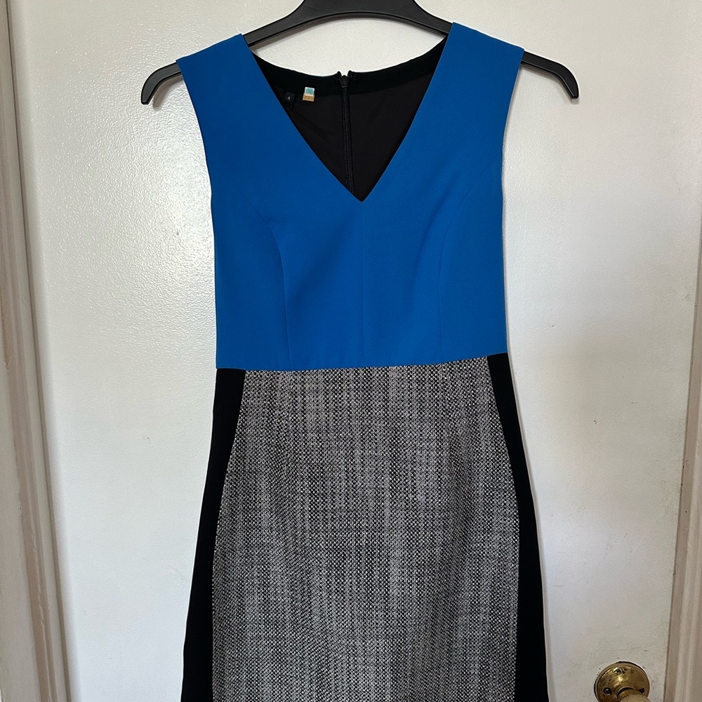 New Professional Elegant Blue and Black Colorblock Dress